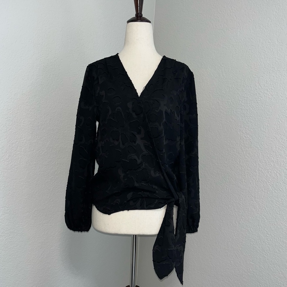 Madewell Floral Jacquard Side-Tie Wrap Top in Black